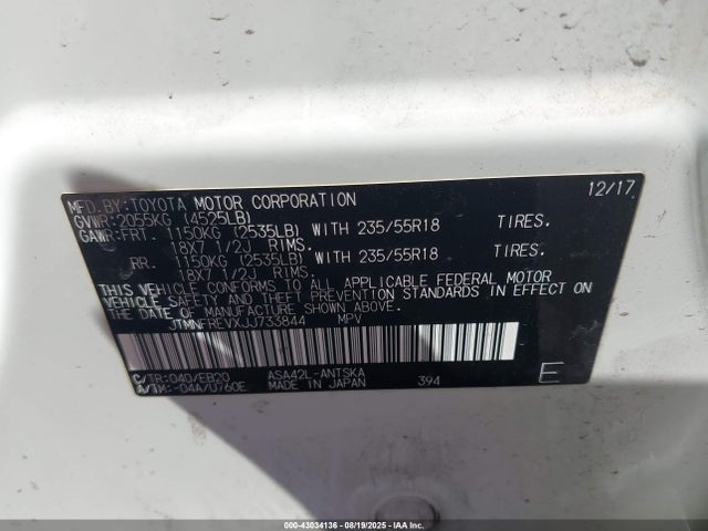 JTMNFREVXJJ733844 Toyota 2ar-fe