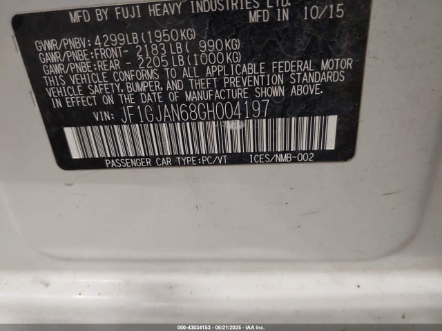 Subaru 2.0l na 2016 JF1GJAN68GH004197 Image 9