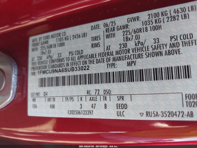 Ford gtdi a 2025 1FMCU9NA6SUB33022 Image 9