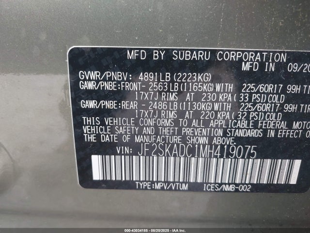 Subaru na u5 2021 JF2SKADC1MH419075 Image 9