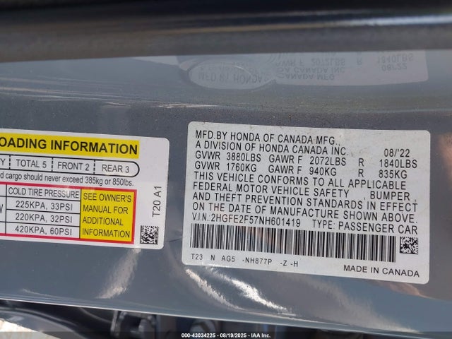 2HGFE2F57NH601419 Honda k20c2