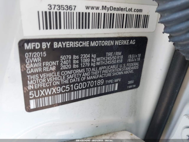 5UXWX9C51G0D70189 BMW X3
