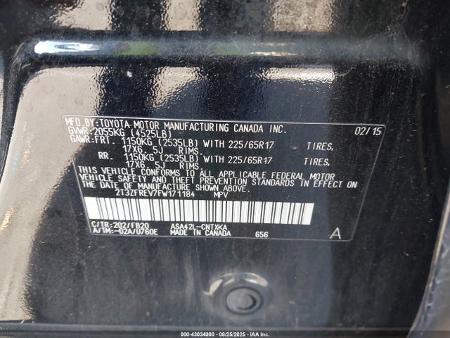 2T3ZFREV7FW171184 Toyota 2ar-fe