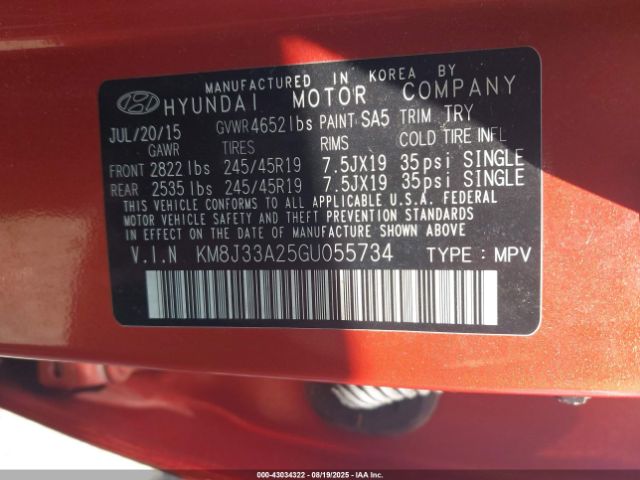 2016 HYUNDAI TUCSON KM8J33A25GU055734 Photo 8