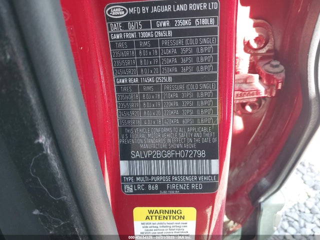 Land Rover lev3 sulev30 2015 SALVP2BG8FH072798 Image 9