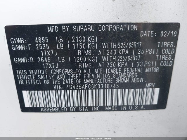 Subaru na u5 2019 4S4BSAFC6K3318745 Image 9