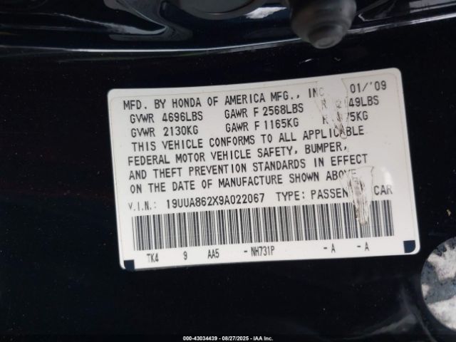 2009 ACURA TL 19UUA862X9A022067 Photo 8