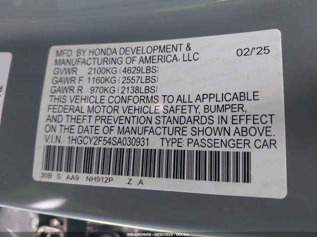 1HGCY2F54SA030931 Honda lfc5