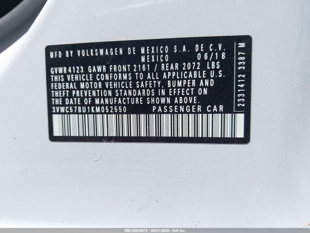 3VWC57BU1KM052550 Volkswagen 1.4 tsi