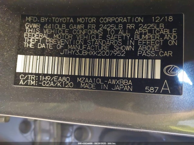 Lexus m20a-fks 2019 JTHY3JBHXK2007952 Image 9