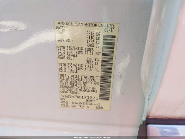 5N1AZ2MG7GN171771 Nissan 2016