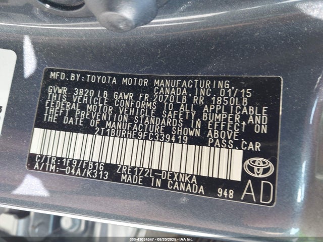 Toyota 2zr-fe 2015 2T1BURHE9FC339419 Image 9