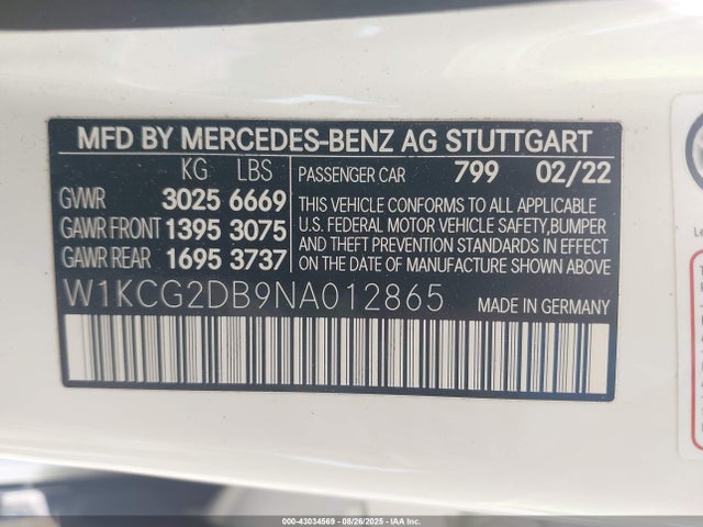 Mercedes-Benz ed 2022 W1KCG2DB9NA012865 Image 9