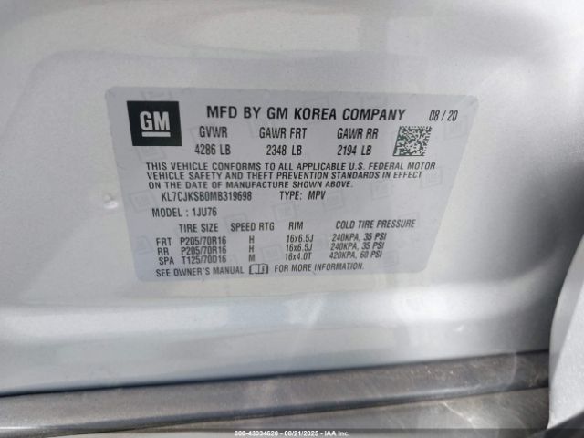 2021 CHEVROLET TRAX KL7CJKSB0MB319698 Photo 8