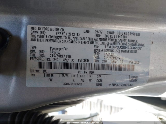 Ford 2.0l gdi 2017 1FADP3J28HL336137 Image 9