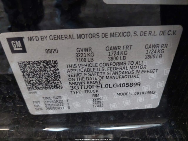 3GTU9FEL0LG405899 GMC l87 - di dfm, alum, gen 5