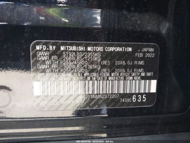 2022 MITSUBISHI OUTLANDER JA4J3TA88NZ072207 Photo 8