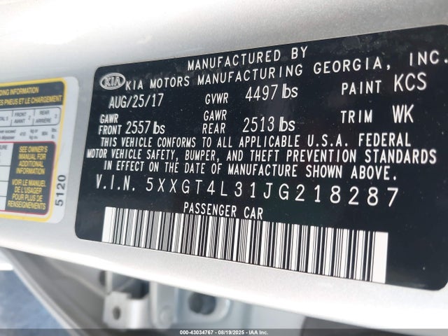 5XXGT4L31JG218287 KIA gdi