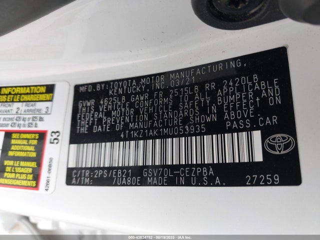 4T1KZ1AK1MU053935 Toyota 2gr-fks