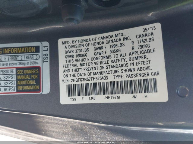 2HGFG3B57FH525403 Honda r18z1