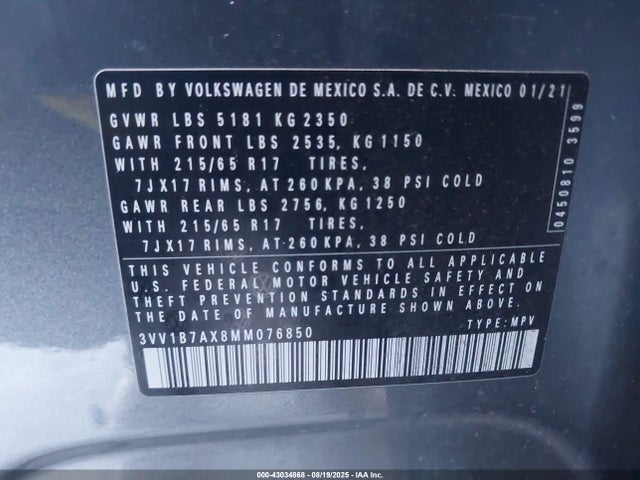 Volkswagen 2021 2021 3VV1B7AX8MM076850 Image 9