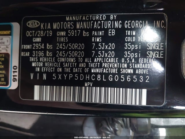 KIA gdi lambda-ii 2020 5XYP5DHC8LG056532 Image 9