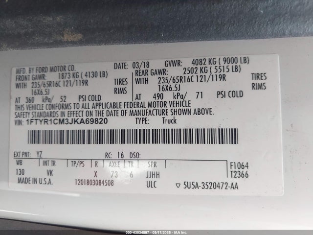 1FTYR1CM3JKA69820 Ford 2018