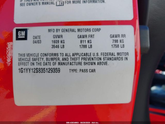 2003 CHEVROLET CORVETTE 1G1YY12S835129359 Photo 8