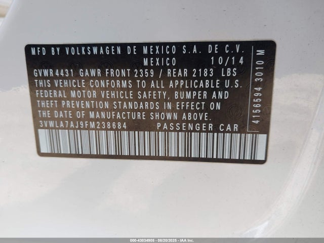 3VWLA7AJ9FM238684 Volkswagen Jetta