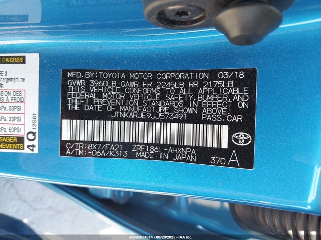 JTNKARJE9JJ573491 Toyota 2zr-fae