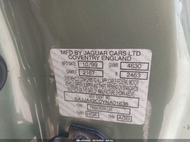 2000 JAGUAR XK8 SAJJA42C0YNA01636 Photo 8