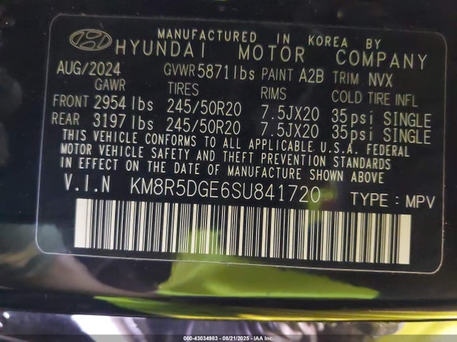 KM8R5DGE6SU841720 Hyundai gdi lambda ii