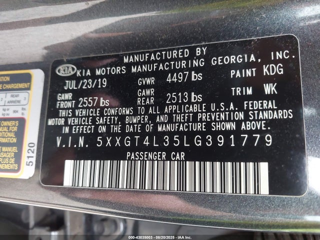 5XXGT4L35LG391779 KIA gdi