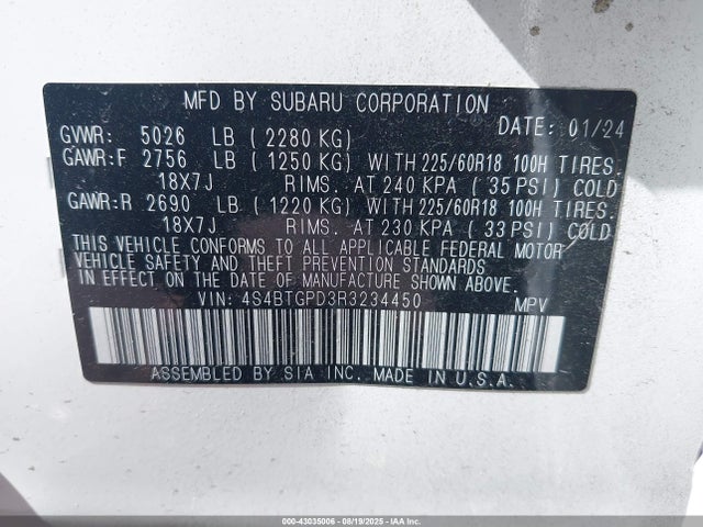 4S4BTGPD3R3234450 Subaru u4