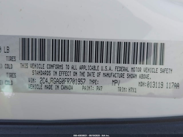 2C4JRGAG0FR701957 RAM 2015