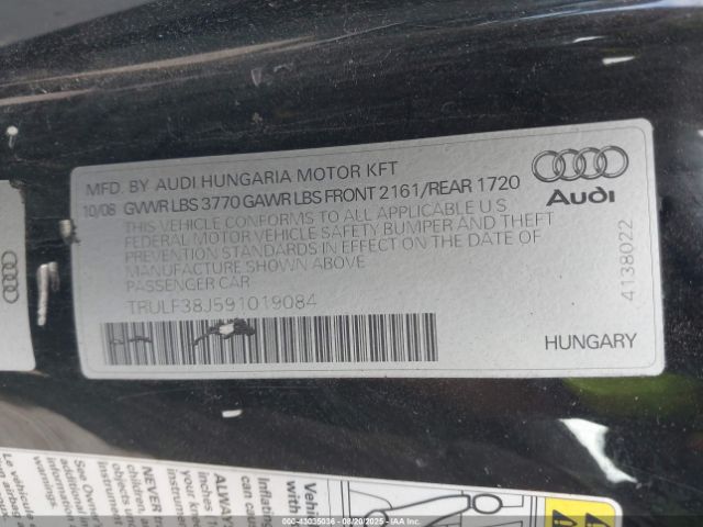 2009 AUDI TT TRULF38J591019084 Photo 8