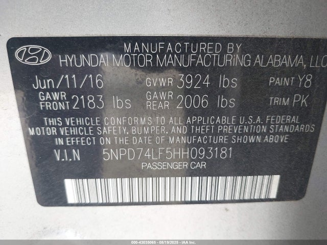 Hyundai Elantra 2017 5NPD74LF5HH093181 Image 9