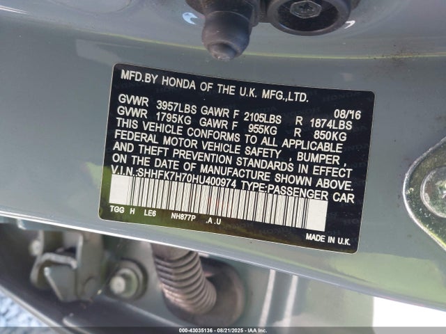 SHHFK7H70HU400974 Honda l15ba