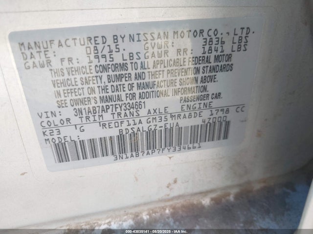 3N1AB7AP7FY334661 Nissan SENTRA SL