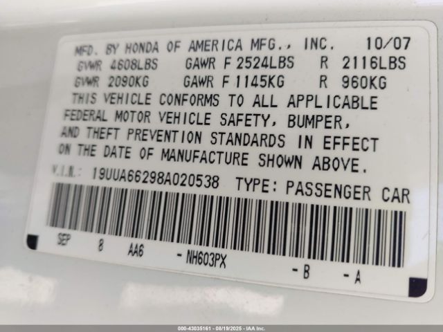 2008 ACURA TL 19UUA66298A020538 Photo 8