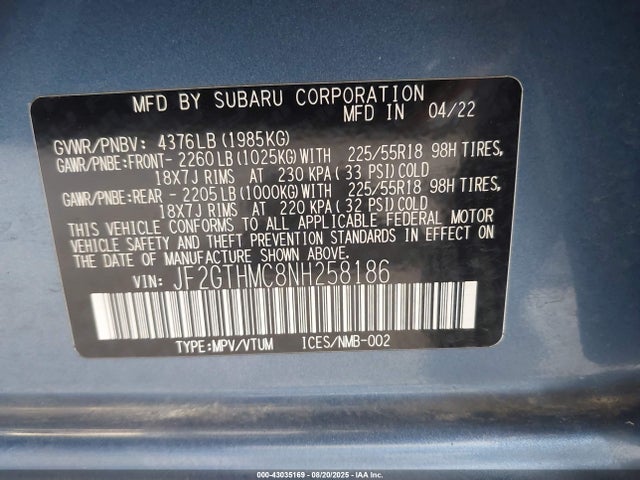 Subaru na 2022 JF2GTHMC8NH258186 Image 9