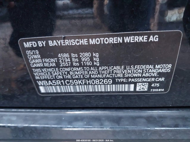 WBA5R1C59KFH08269 BMW 330I