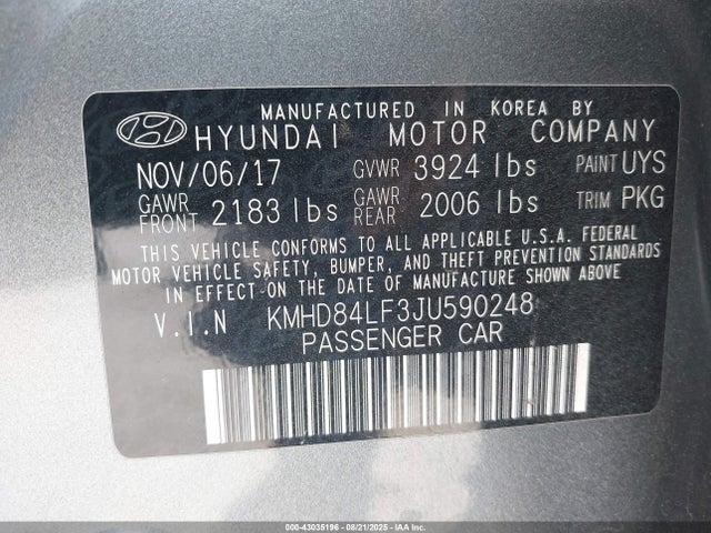 KMHD84LF3JU590248 Hyundai mpi nu