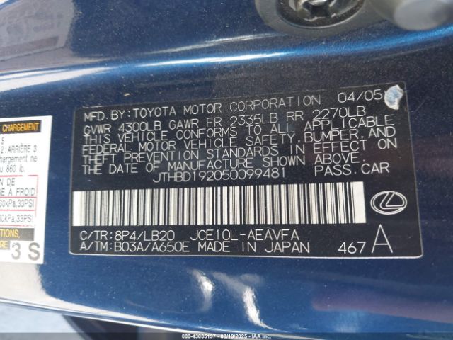 2005 LEXUS IS 300 JTHBD192050099481 Photo 8