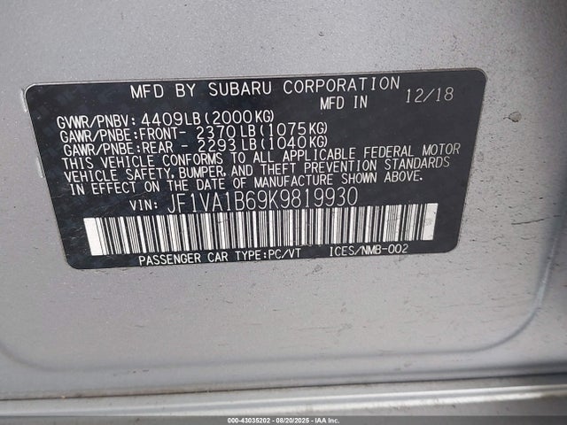 Subaru dib 2019 JF1VA1B69K9819930 Image 9