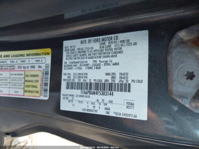 2015 FORD MUSTANG 1FA6P8AM4F5303144 Photo 8