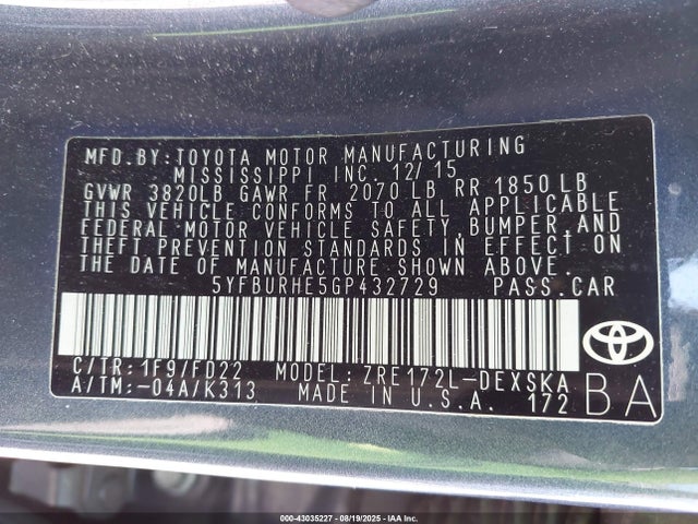 Toyota 2zr-fe 2016 5YFBURHE5GP432729 Image 9