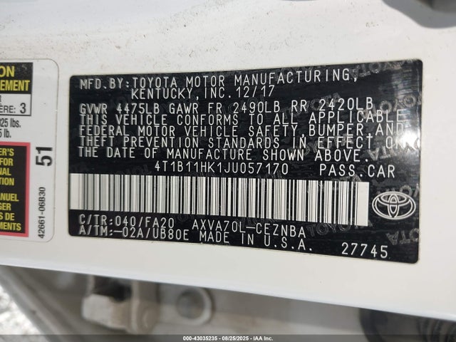 4T1B11HK1JU057170 Toyota a25a-fks