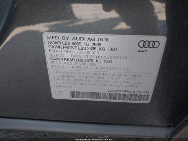 2016 AUDI Q5 WA1D7AFP4GA130448 Photo 8