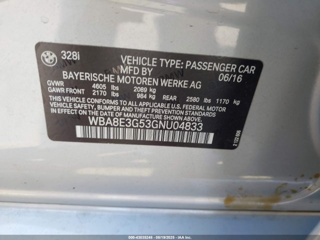 WBA8E3G53GNU04833 BMW 328I